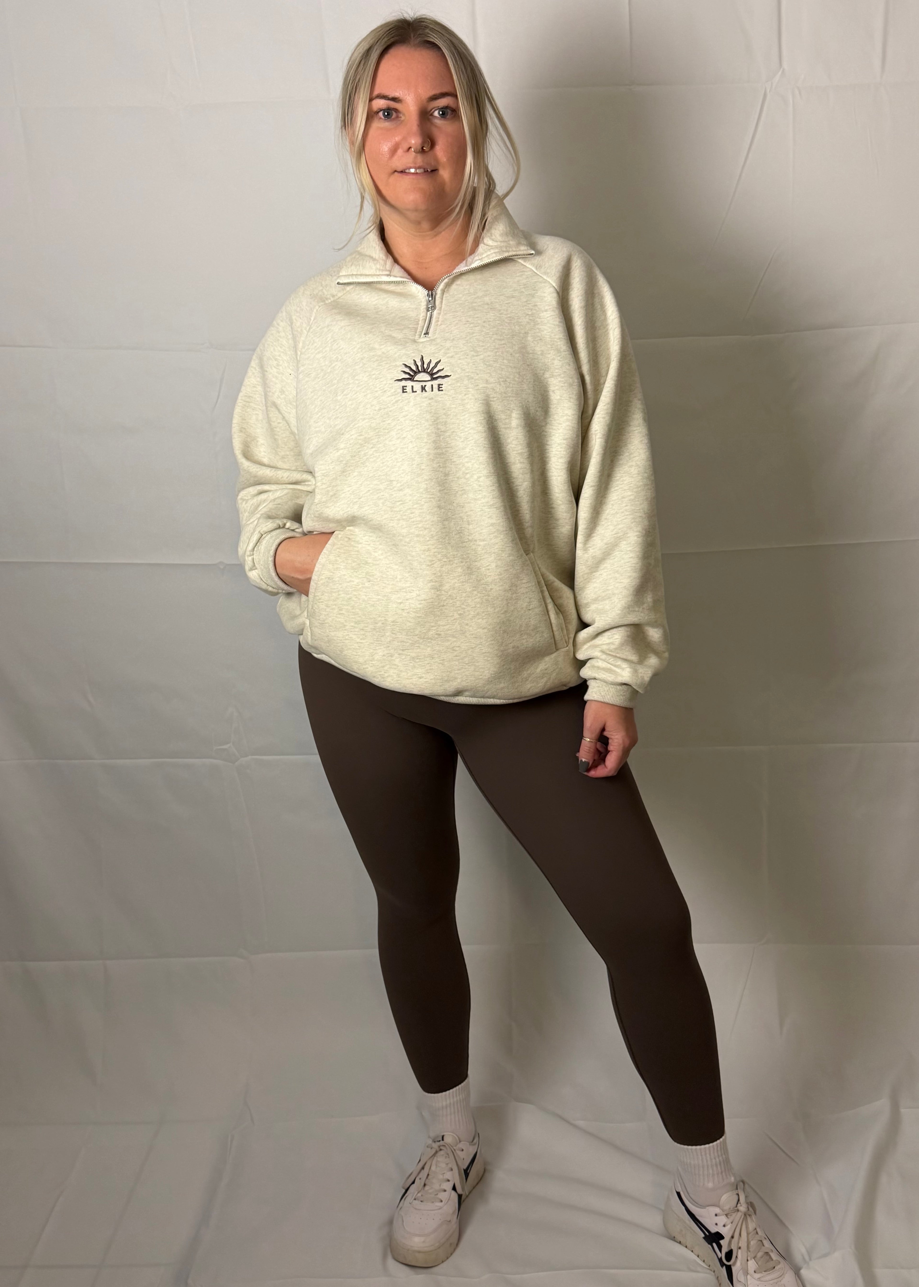 Strength 1/4 Zip Crew Jumper - Chocolate